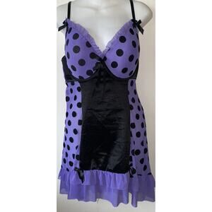 Womens Sexy Native Intimates 40D Baby Doll LINGERIE SHEER Purple Polka Dot